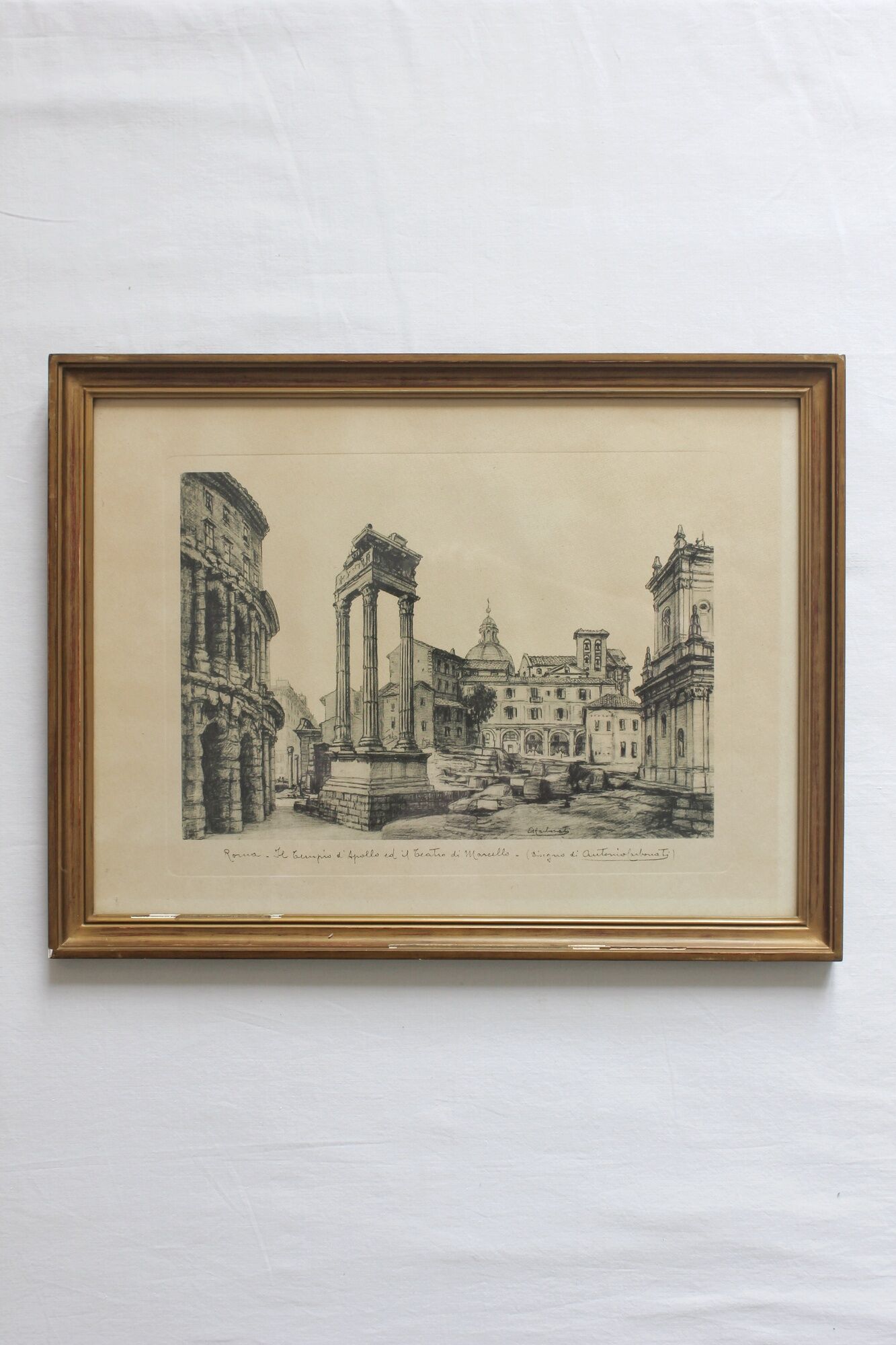 Framed lithograph reproduction drawing ruins of Rome by Antonio Carbonati vintage