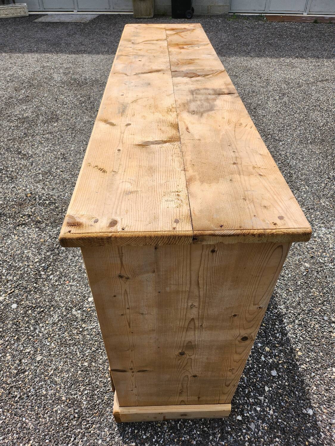 Antique fir wood workshop cabinet with drawers