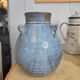 Glazed blue stoneware vase – Squat shape with handles – Handmade craftsmanship