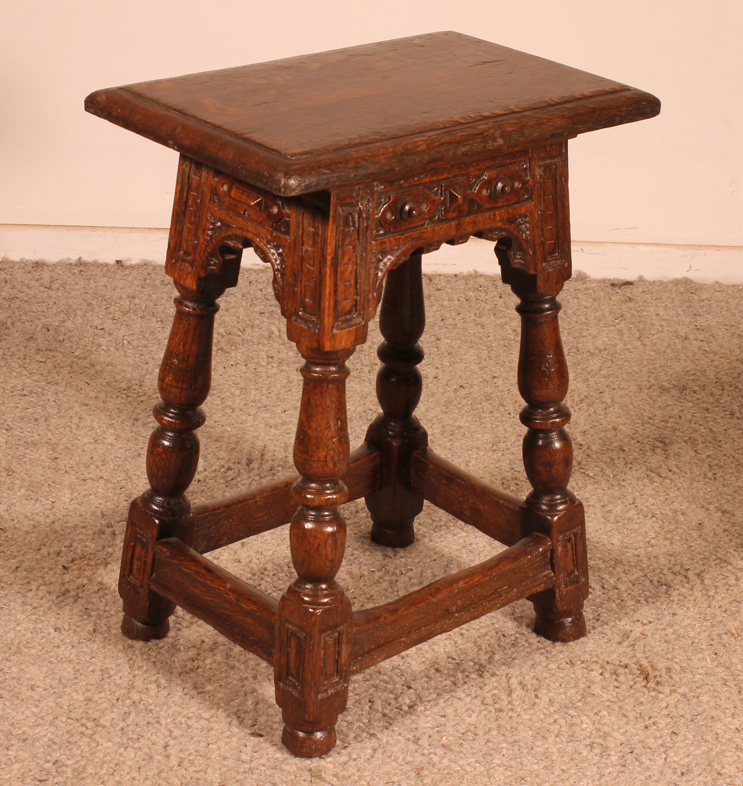 early 17th century oak high stool
