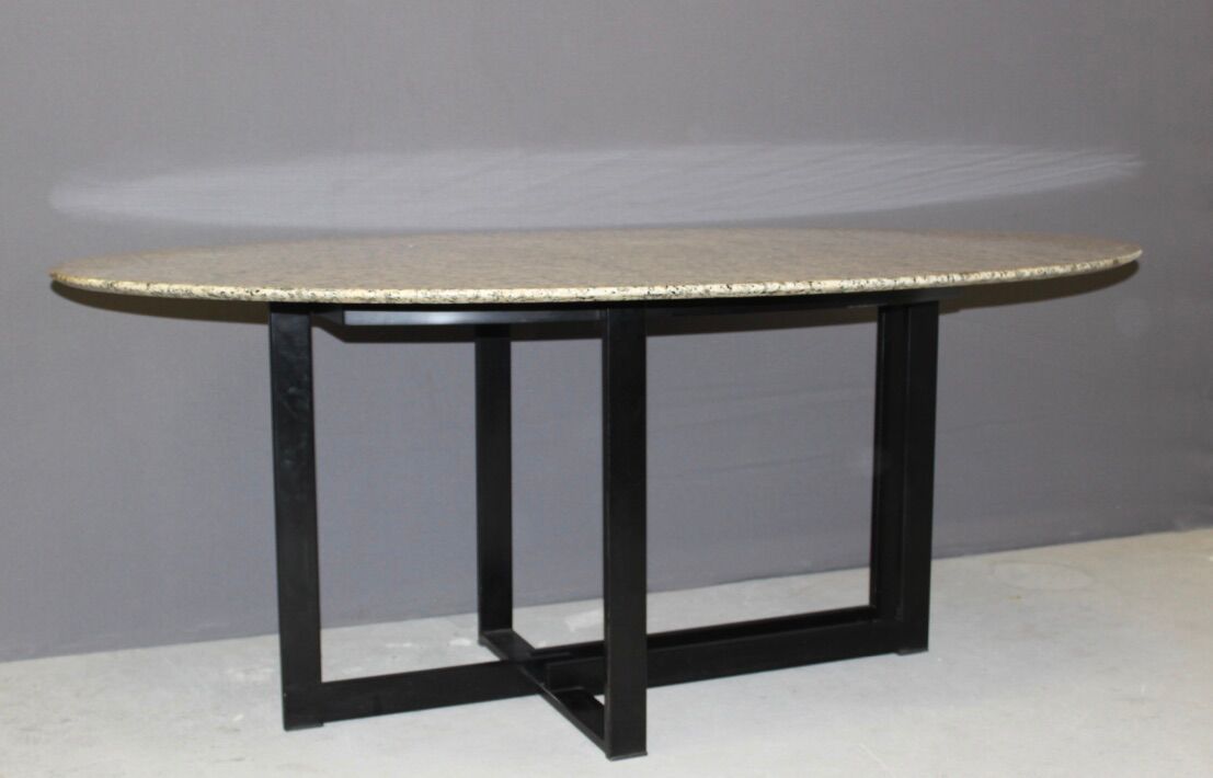 Design table in granite and black laqué steel around 1980