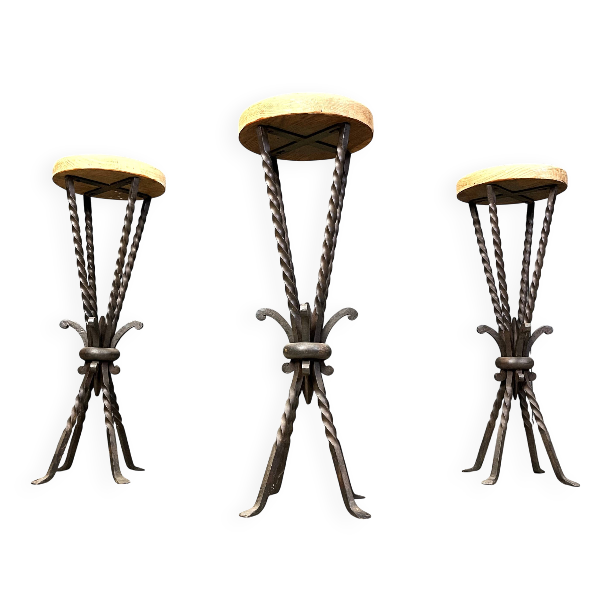 Vintage French wrought iron bar stools, 1960s - set of 3