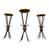 Tabourets de bar en fer forgé vintage français, années 1960 - ensemble de 3