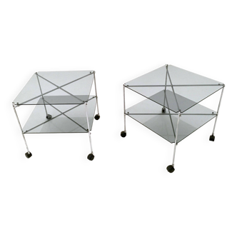 Pair of Postmodern Glass Carts Mod. Biplano by Bruno Munari for Robots, Italy