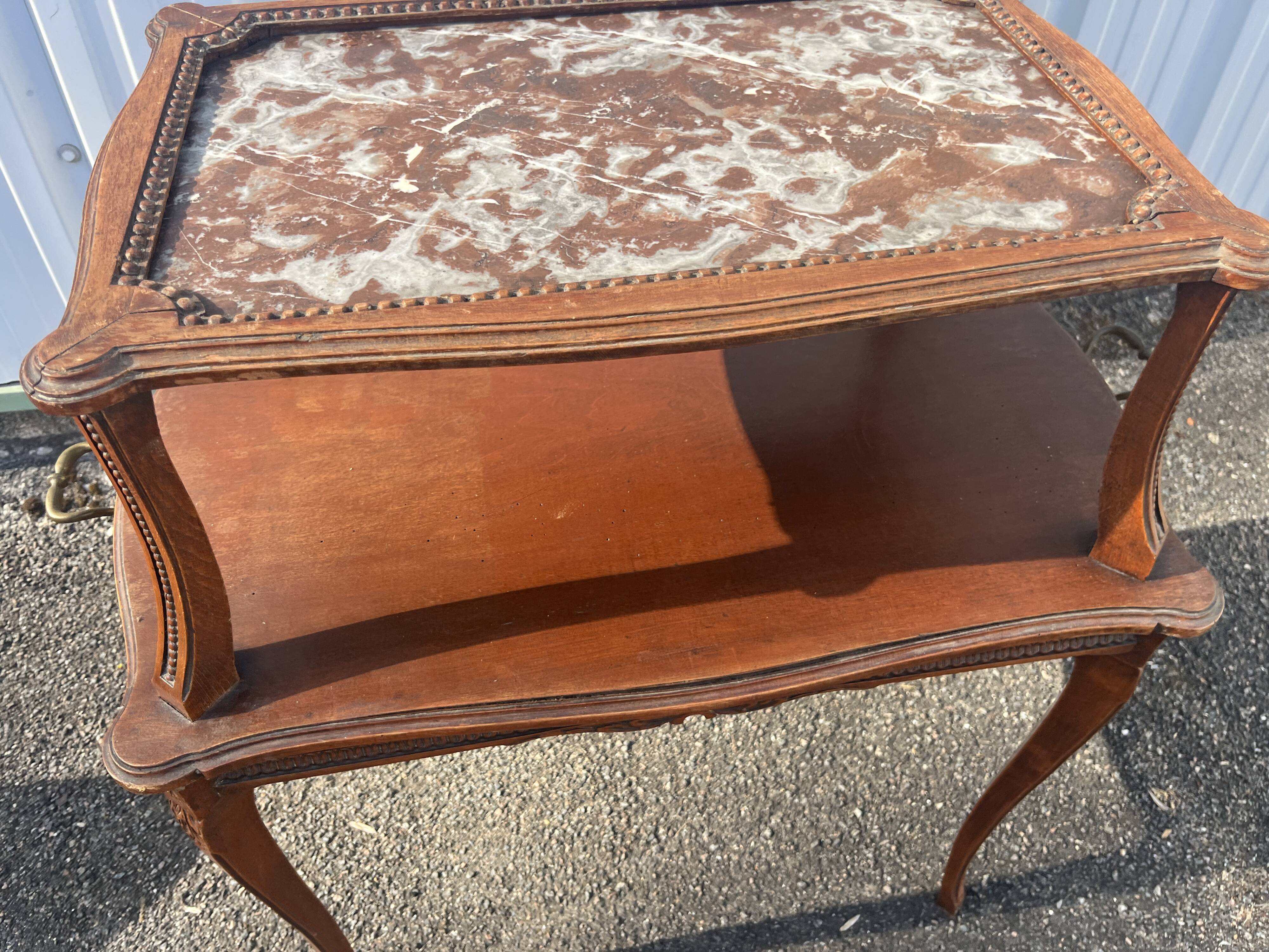 Louis XV Style Table with Two Levels - Marble and Wood Top