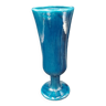 Grand Vase sur pied en céramique bleu émaillé Signé Les Grottes Dieulefit 28,5cm