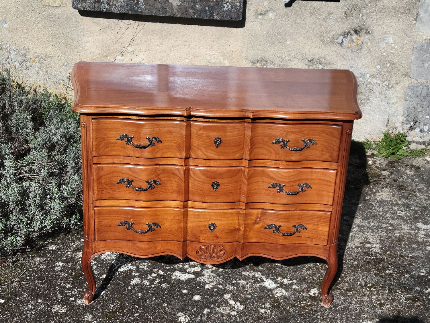 Louis XV style crossbow commode in cherry wood