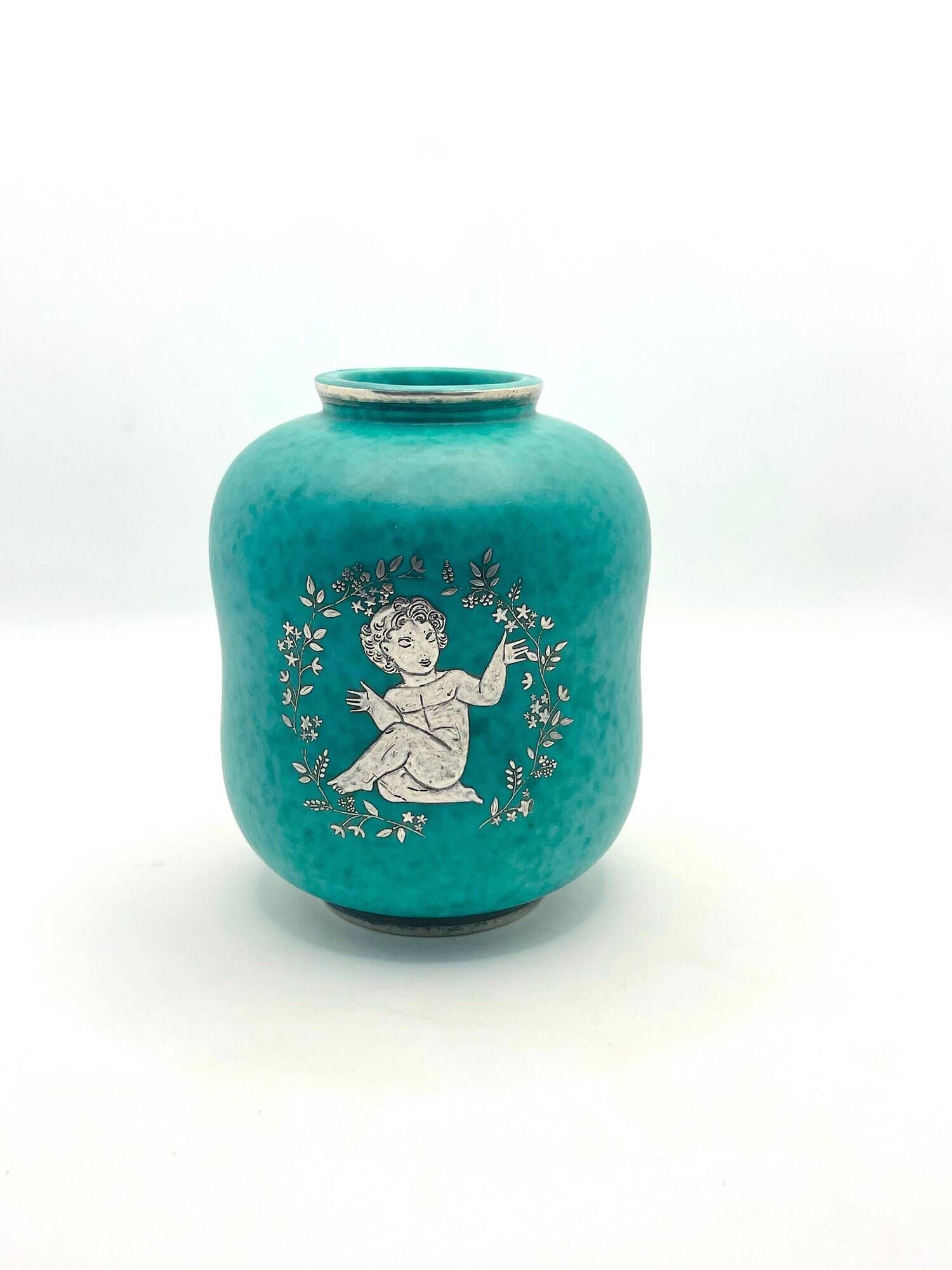 Gustavsberg vase Sweden signed Wilhelm Kage "Argenta", 1950