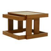 Set of 2 Italian Modern Oak Side Nesting Tables 1970s