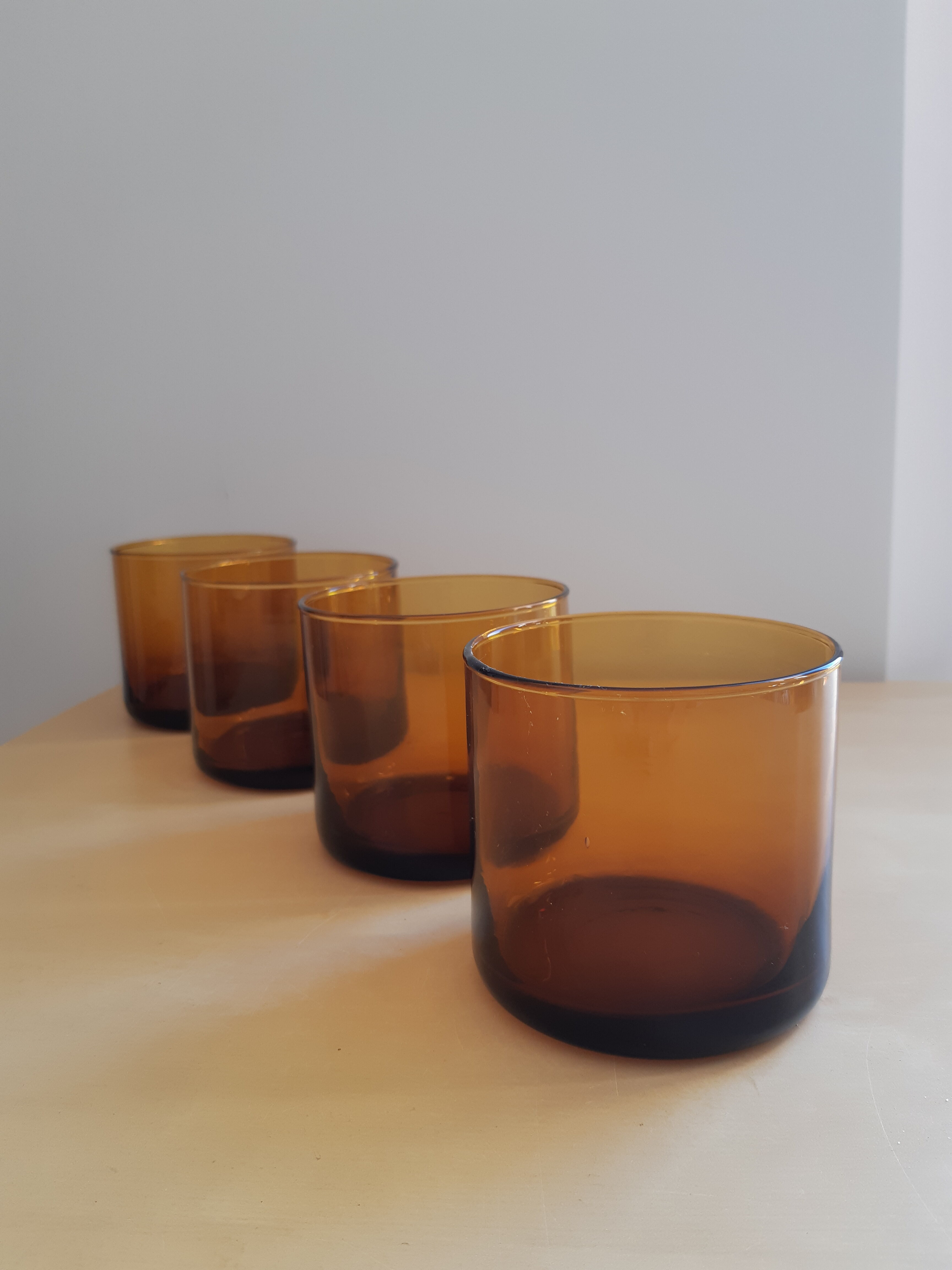 Set of 4 vintage amber whiskey glasses