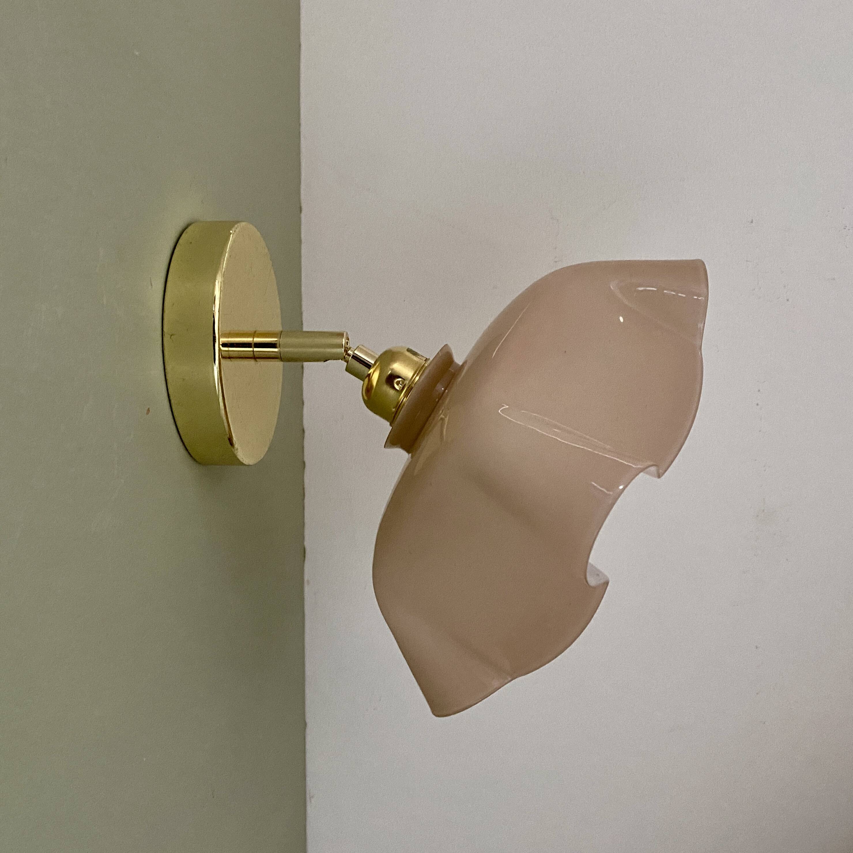 Vintage pink opaline lampshade wall lamp