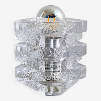 Glass Peill & Putzler table lamp, German ice glass light