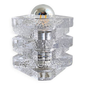 Glass Peill & Putzler table lamp, German ice glass light