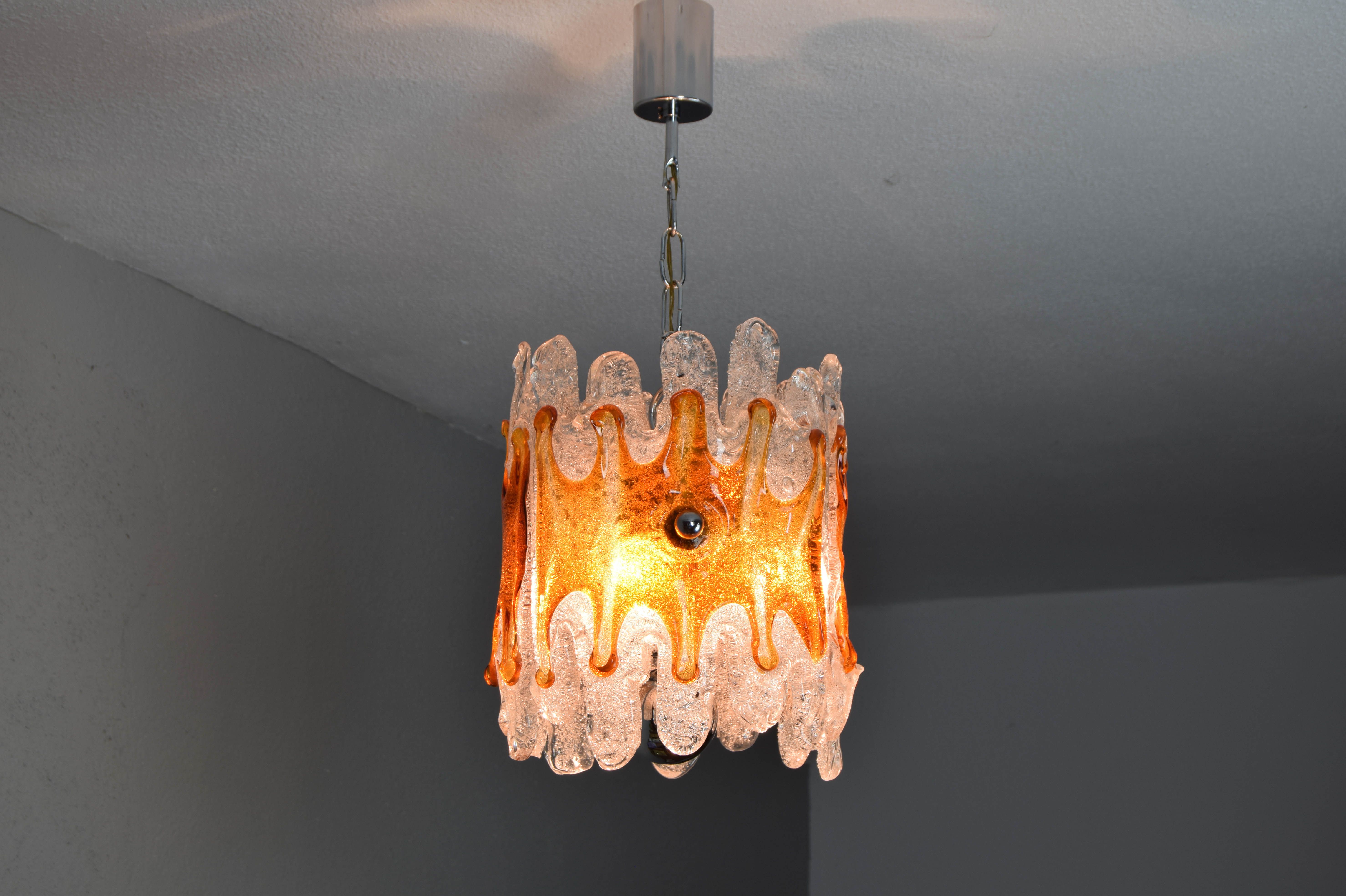 Murano Chandelier Amber and Clear Lava Mazzega Italian Mid Century 60s