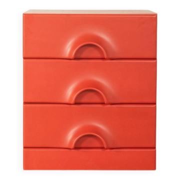 Commode rouge de Schönbuch au design caractéristique de l'ère spatiale des années 1970.