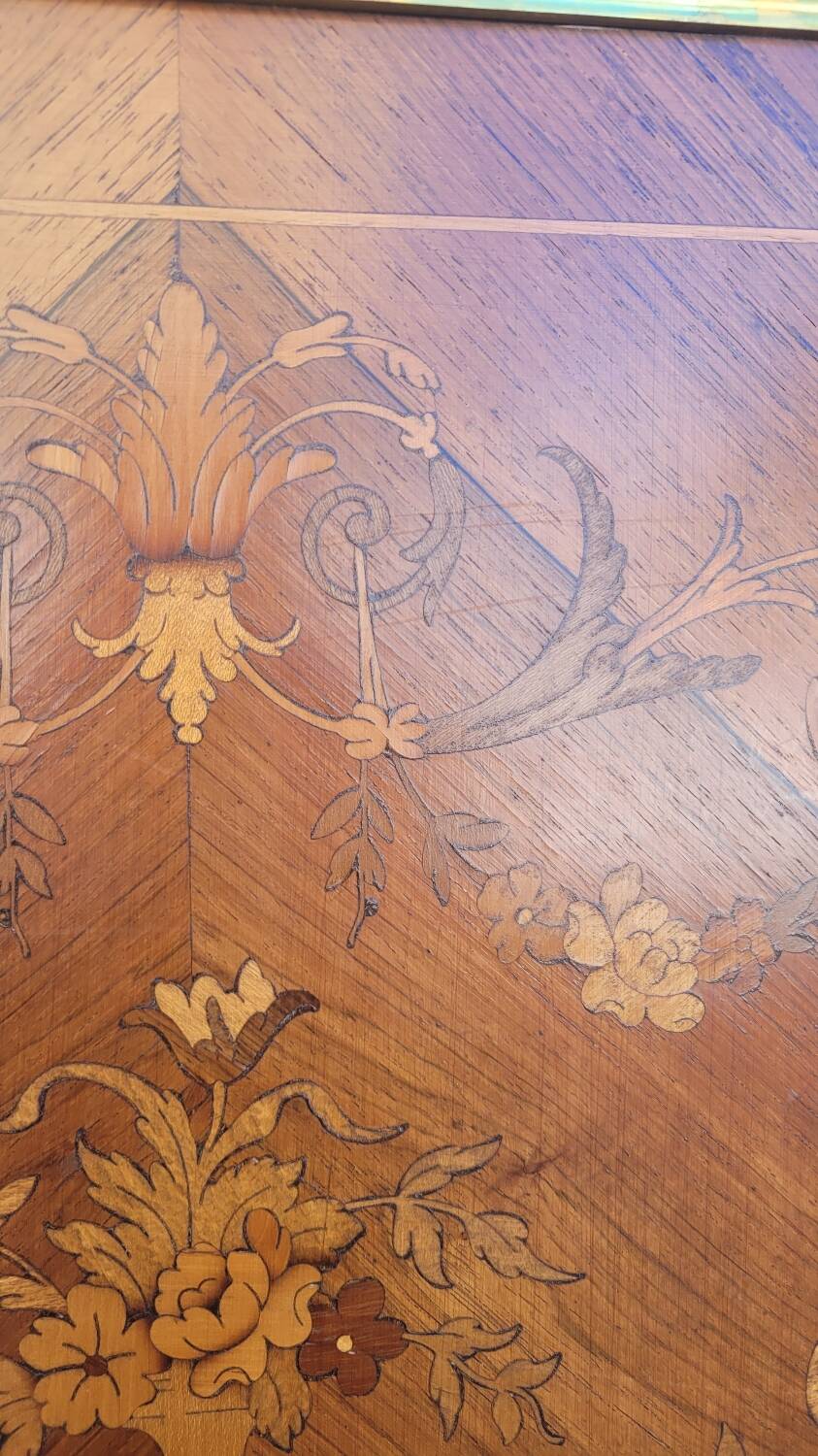 Napoleon III sideboard in floral marquetry and marble 19th century