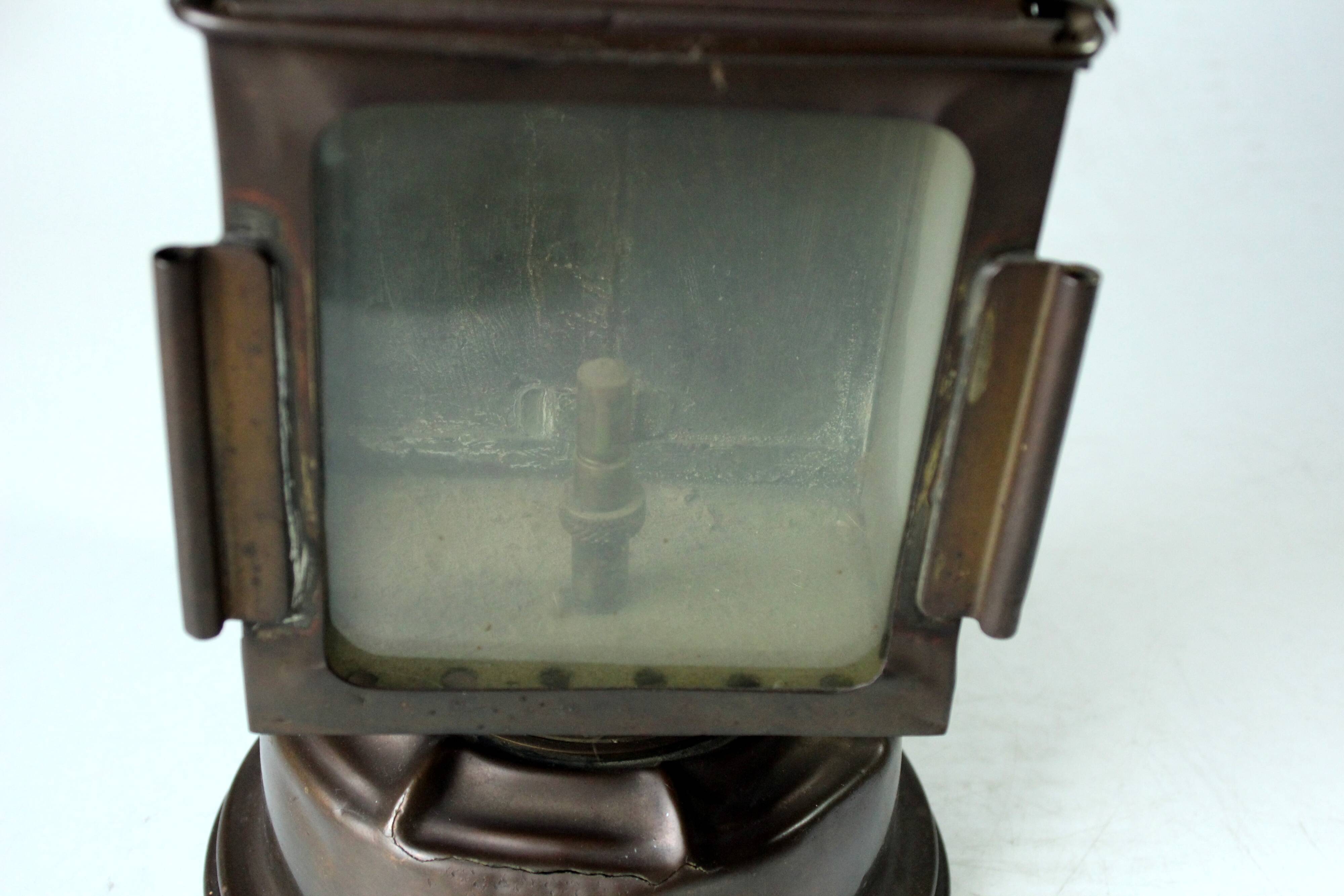 1930s - old carbide lamp, railway signal lamp, made of copper, metal and glass, by A. Butin/Paris