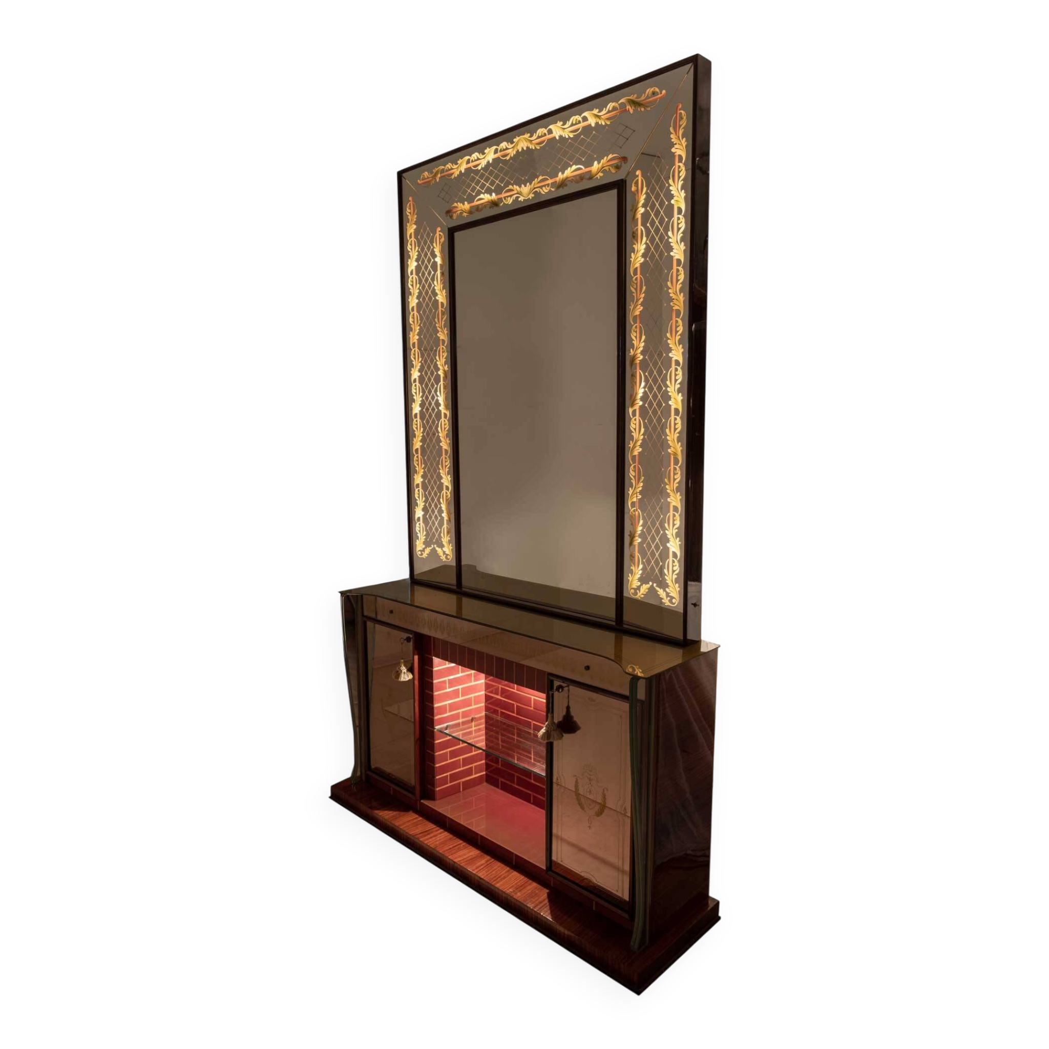 Luigi Brusotti Mid-Century Modern Italian Bar Cabinet with Decorated Mirror