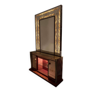 Luigi Brusotti Mid-Century Modern Italian Bar Cabinet with Decorated Mirror