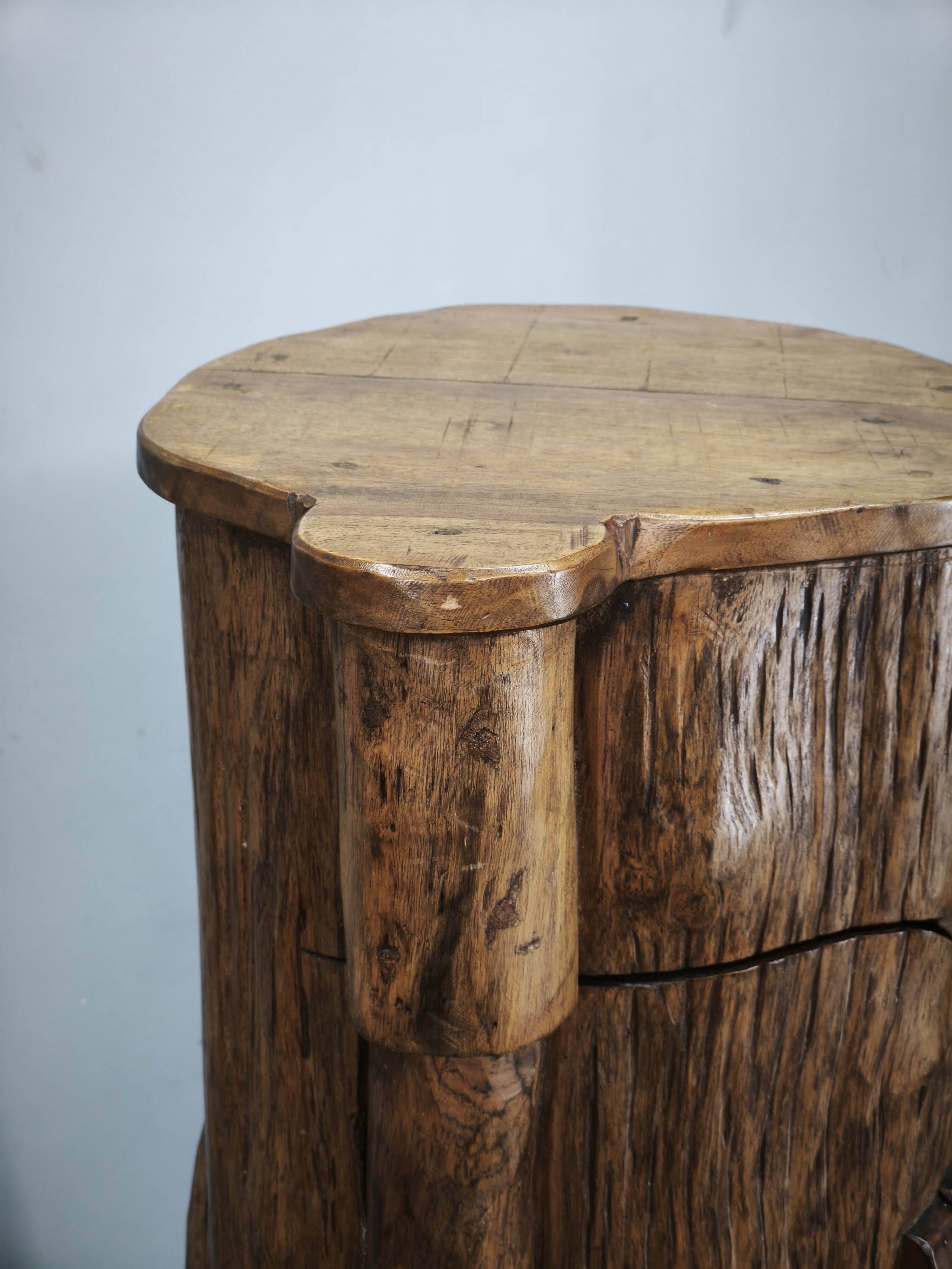 1960s French Brutalist Sculptural Solid Elm Wood Tree Trunk Cabinet