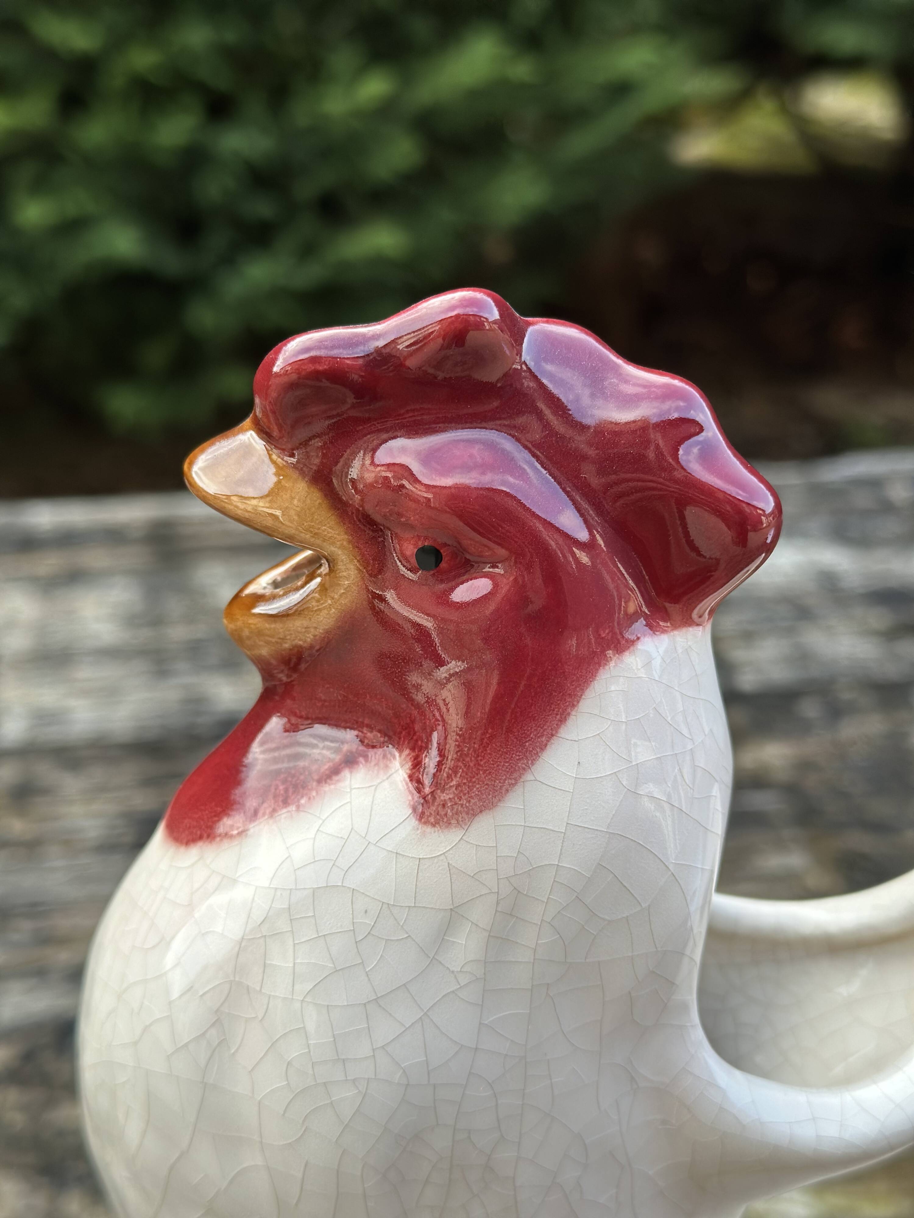 Rooster pitcher in cracked ceramic Art Deco style
