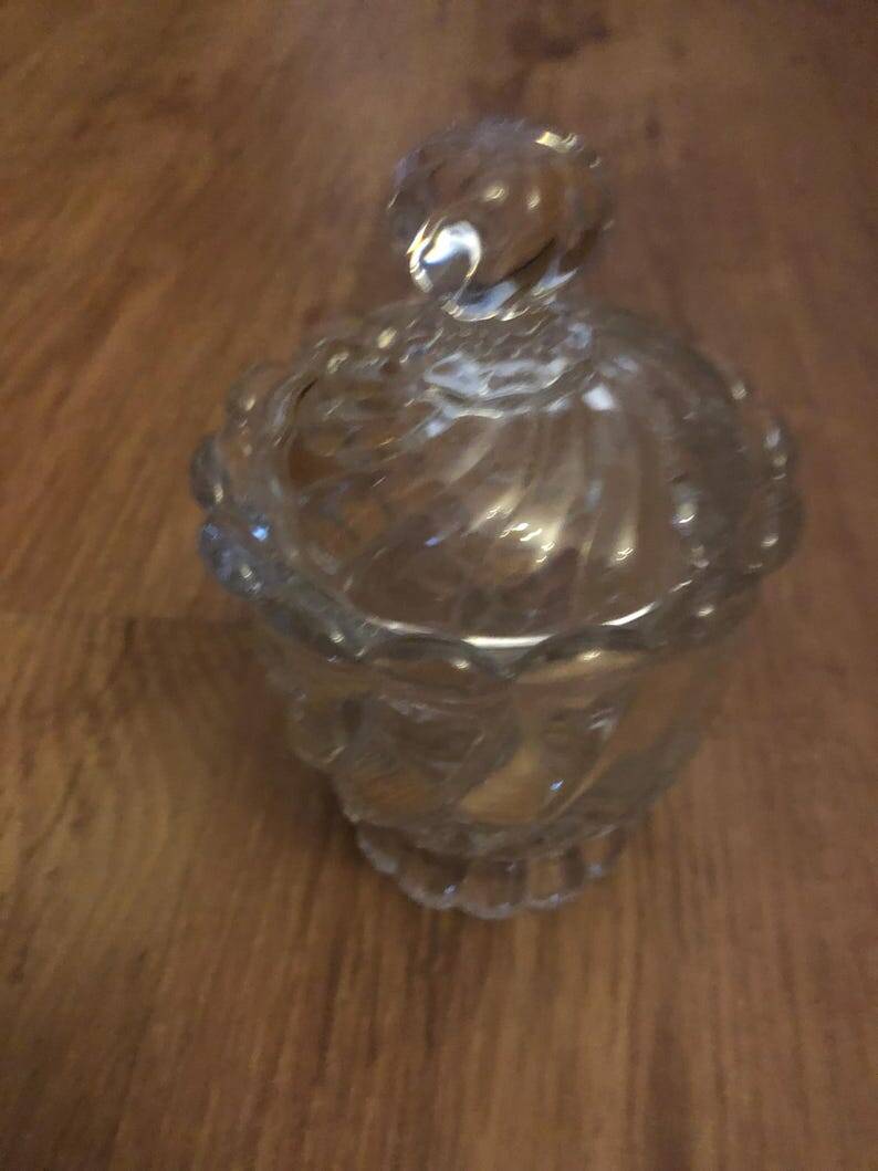 1980s Baccarat Crystal Jam Jar/Mustard Jar/Honey Jar With Lid, Model Bamboo