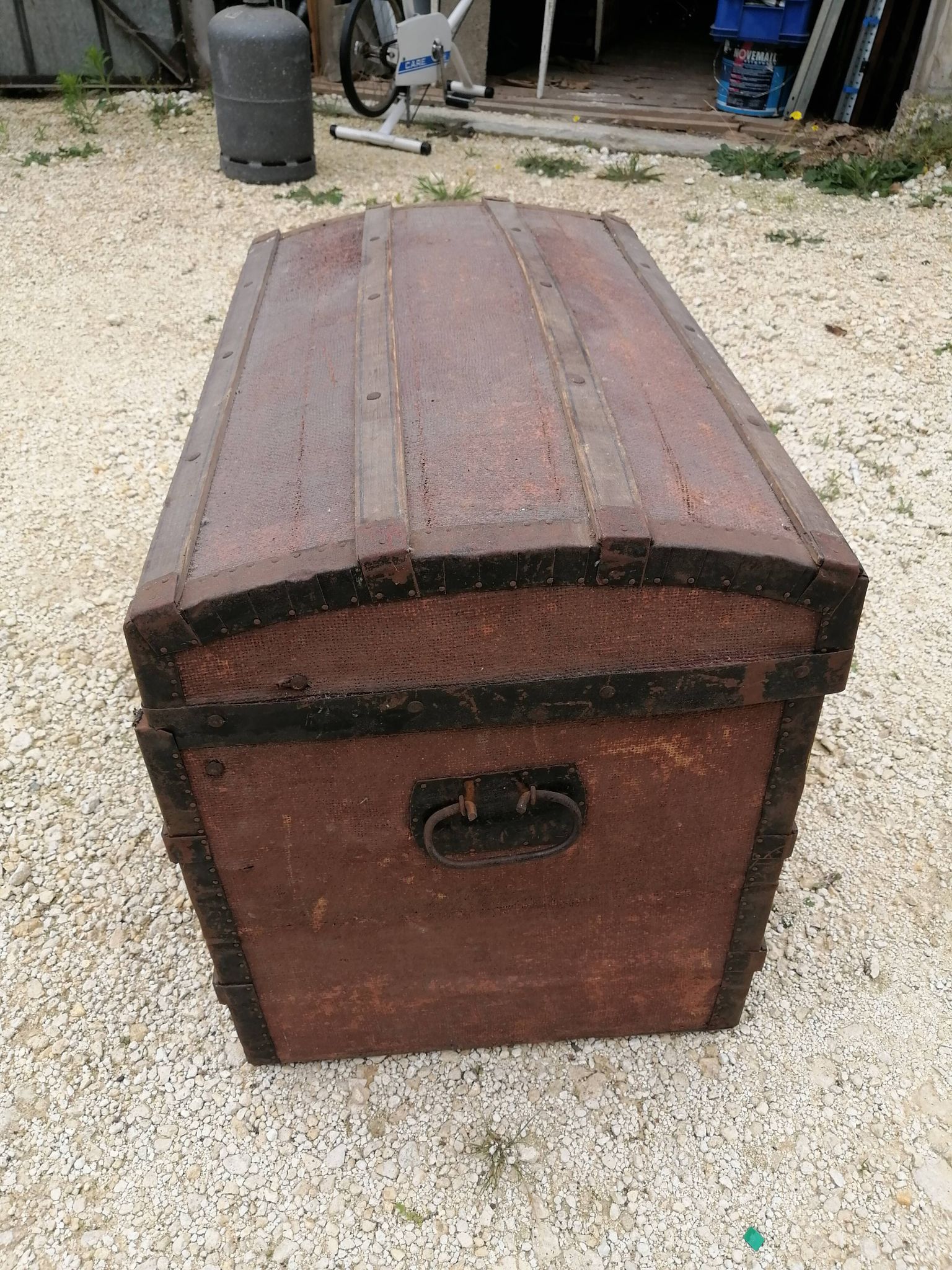 Old bombed travel trunk