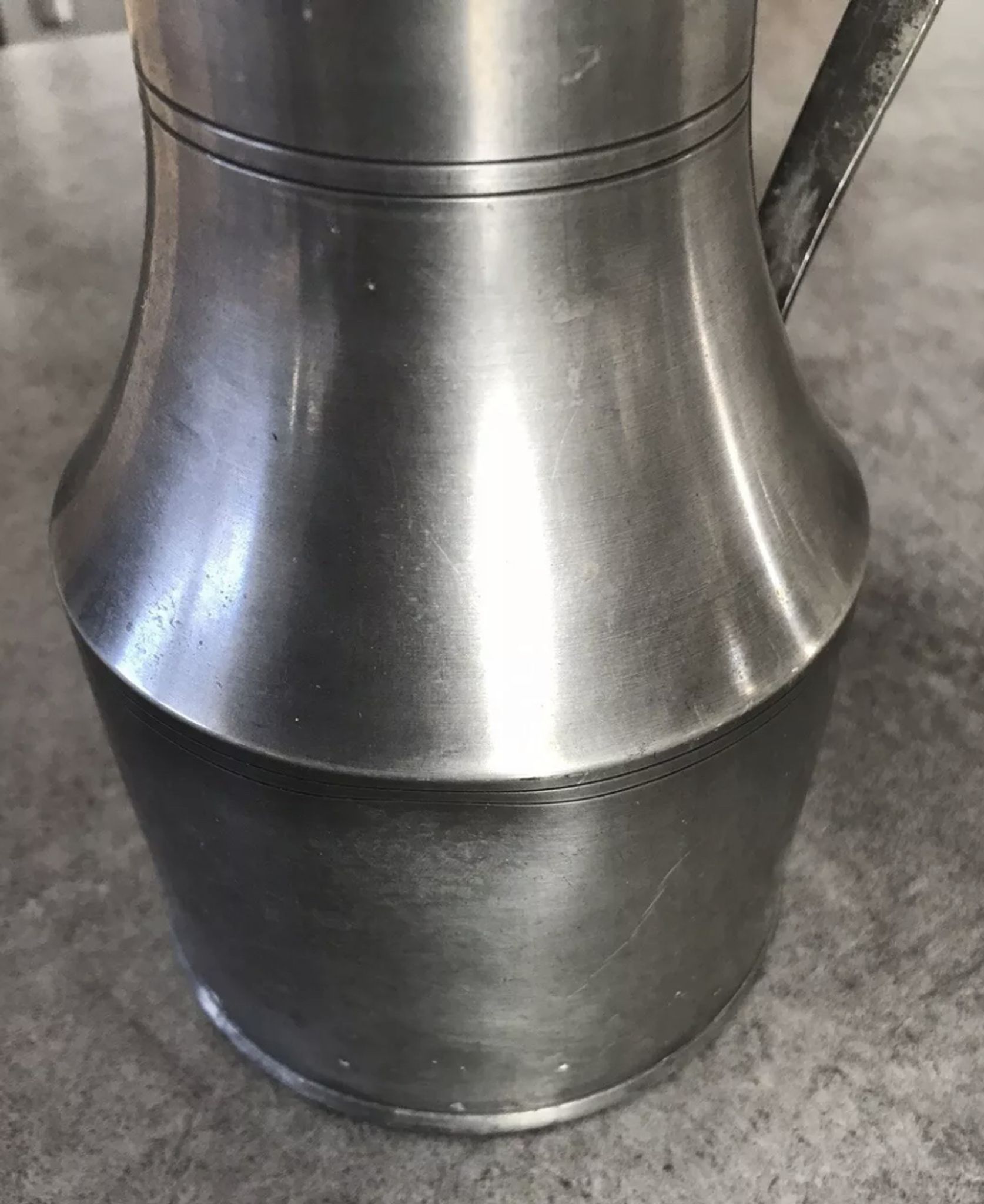 Antique pitcher with shoulder in fine punched tin finish pcorn