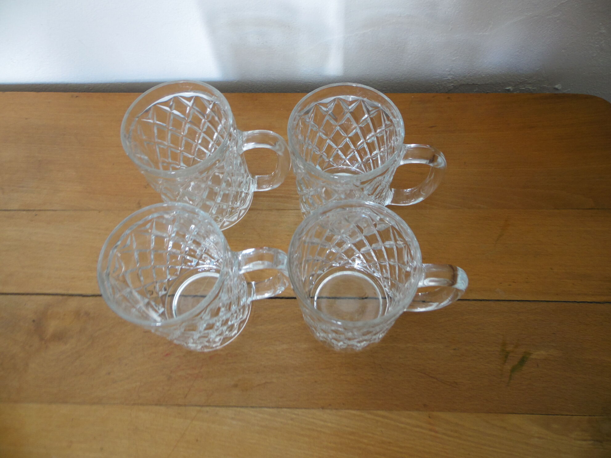 Lot 4 mugs molded glass deco transparent diamond