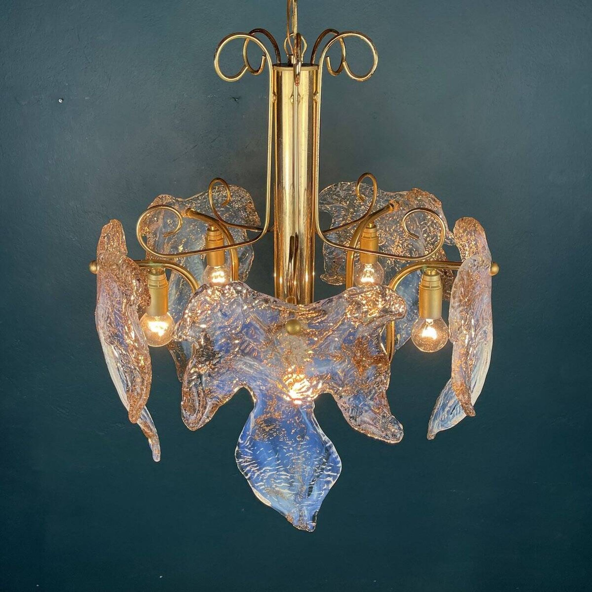 Murano Ice glass ceiling light, Italy, 1970s