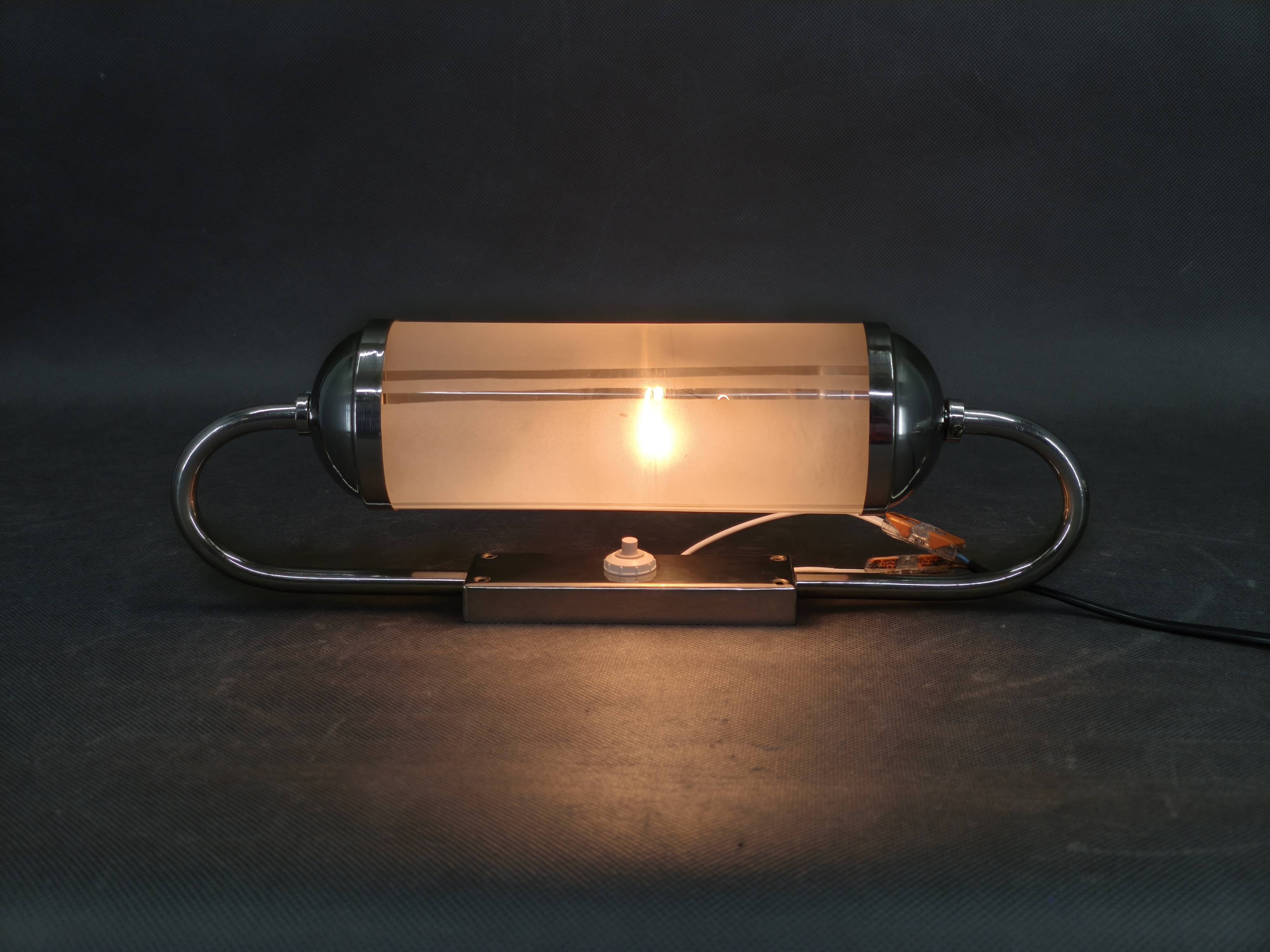 Pair of Art Deco Nickel and Glass Wall Lights, 1930s
