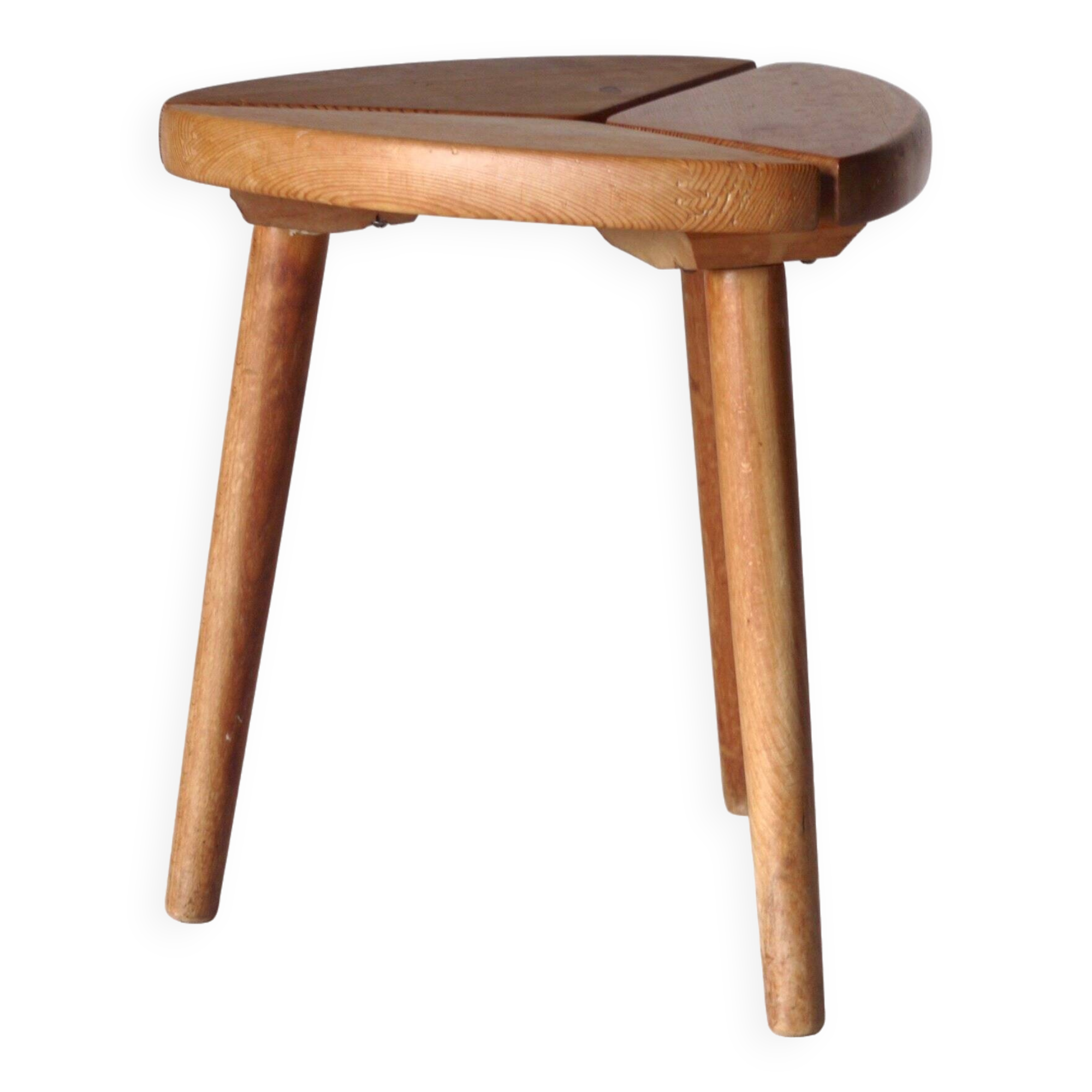 Scandinavian Tripod Pinewood and Beech Stool, 1950s