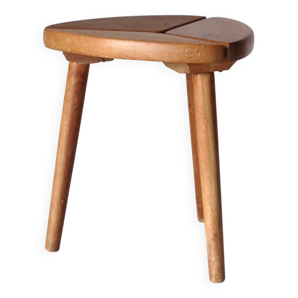Tabouret tripode scandinave en pin et hêtre, années 1950 — Beyit