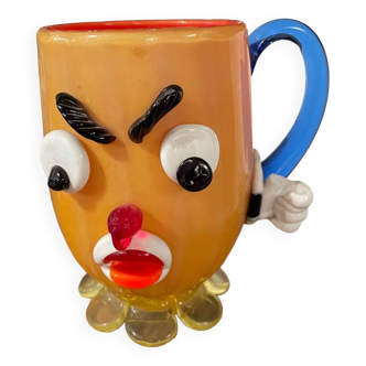 Vintage Murano clown glass tankard vase