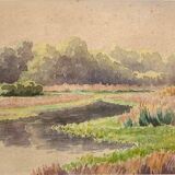 Tableau ancien, paysage signé Andrée Bouchard XX siècle