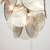 Vintage Vistosi Chandelier: Gold & Smoked Glass, Italian Mid-Century Lighti