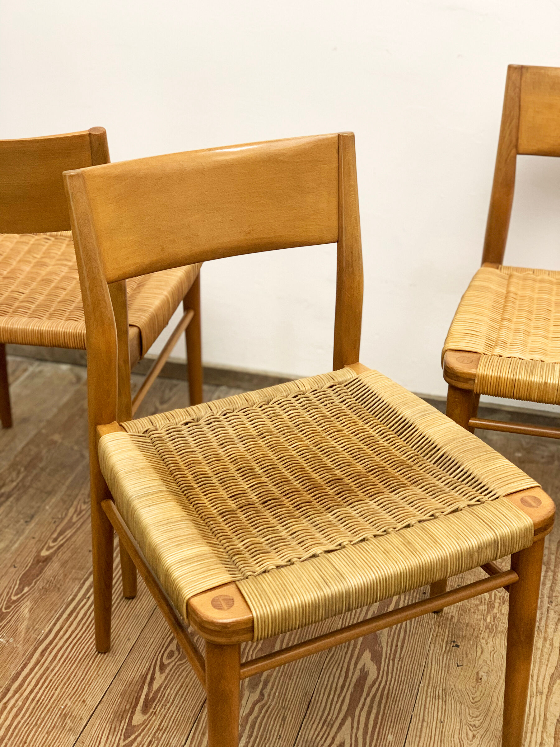 Mid century cherry wood dining chairs by Georg Leowald for Wilkhahn, Set of 4, Germany,1950s