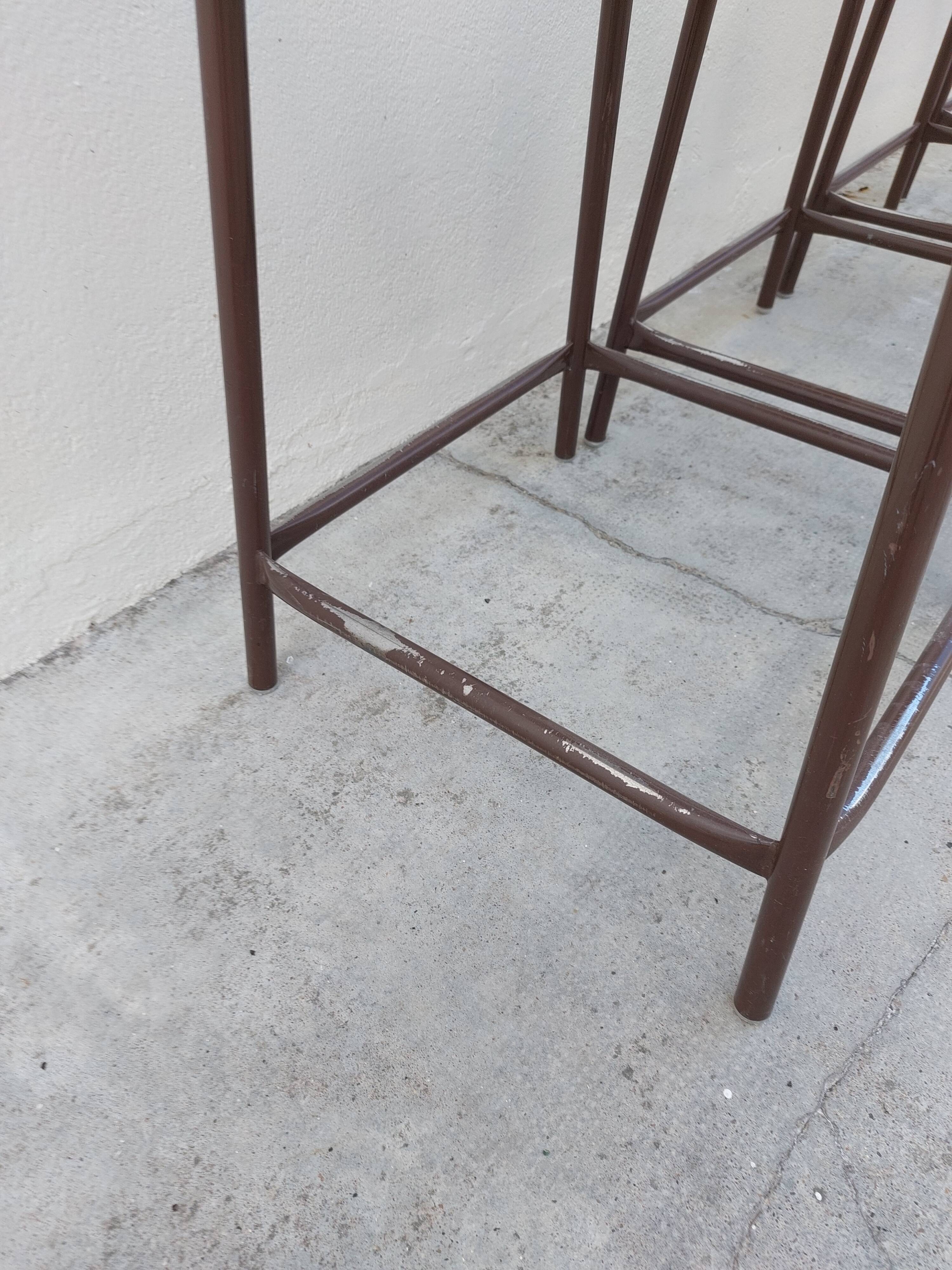 Series of 6 old workshop iron stools 1980