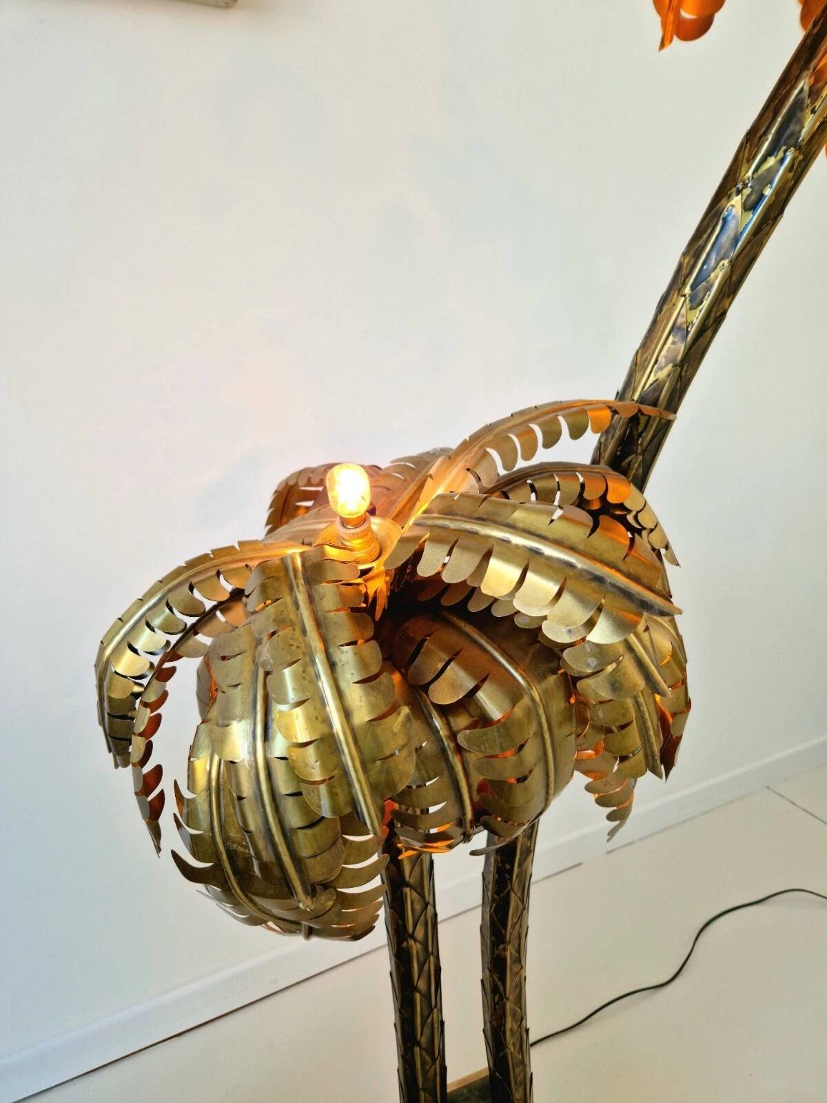 Vintage Hollywood Regency Brass Palm Tree Floor Lamp Maison Jansen Style 1970