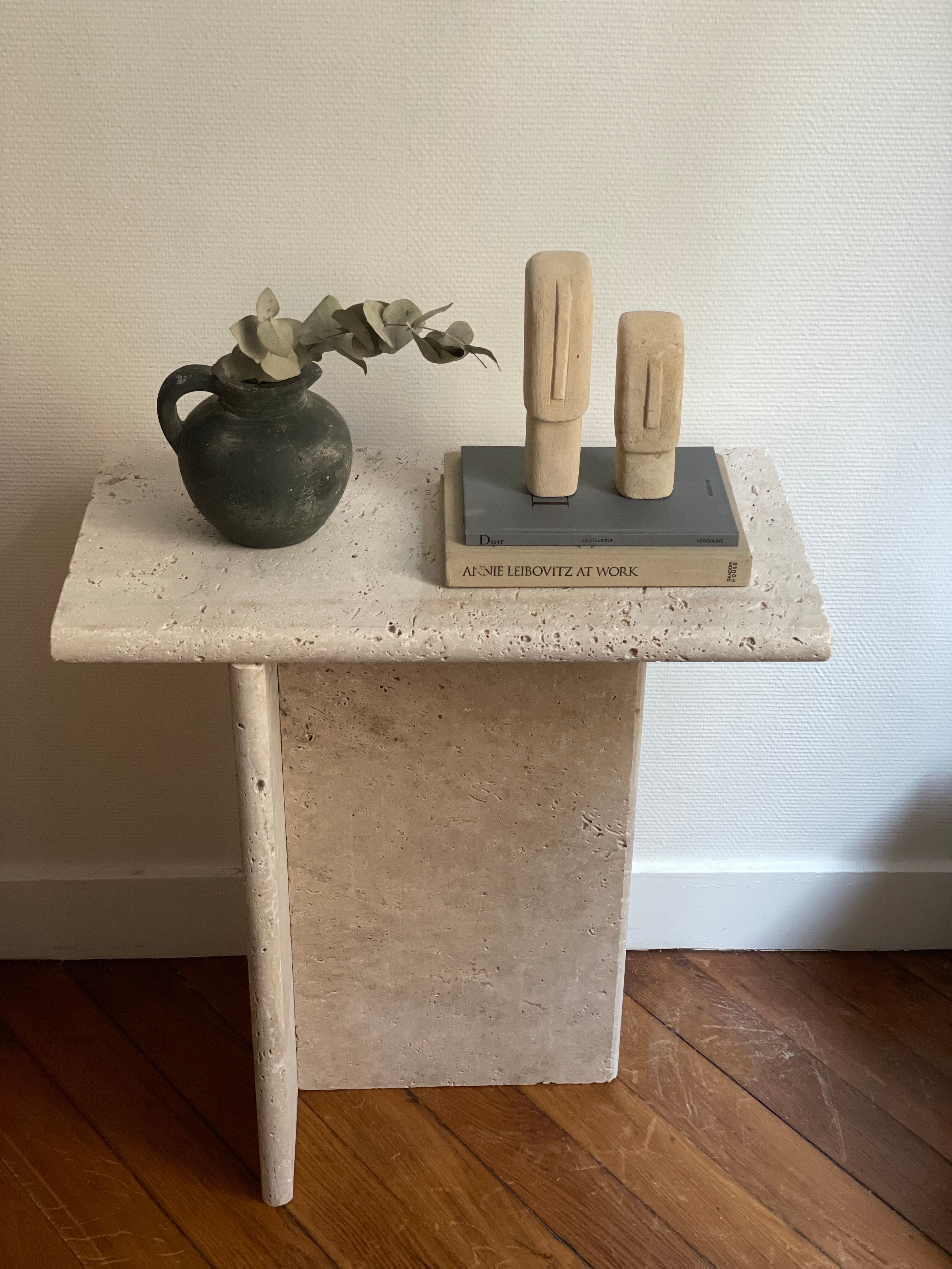 Minimalist travertine stone side table