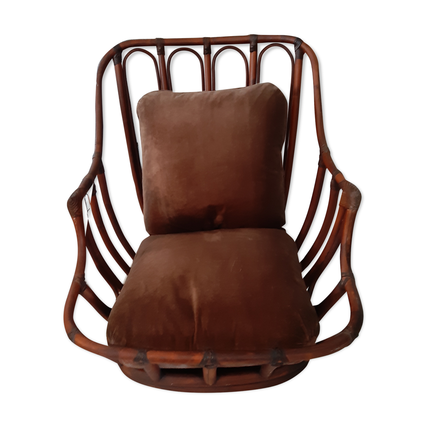 Fauteuil rotin des années 60 ras du sol