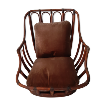 Fauteuil rotin des années 60 ras du sol