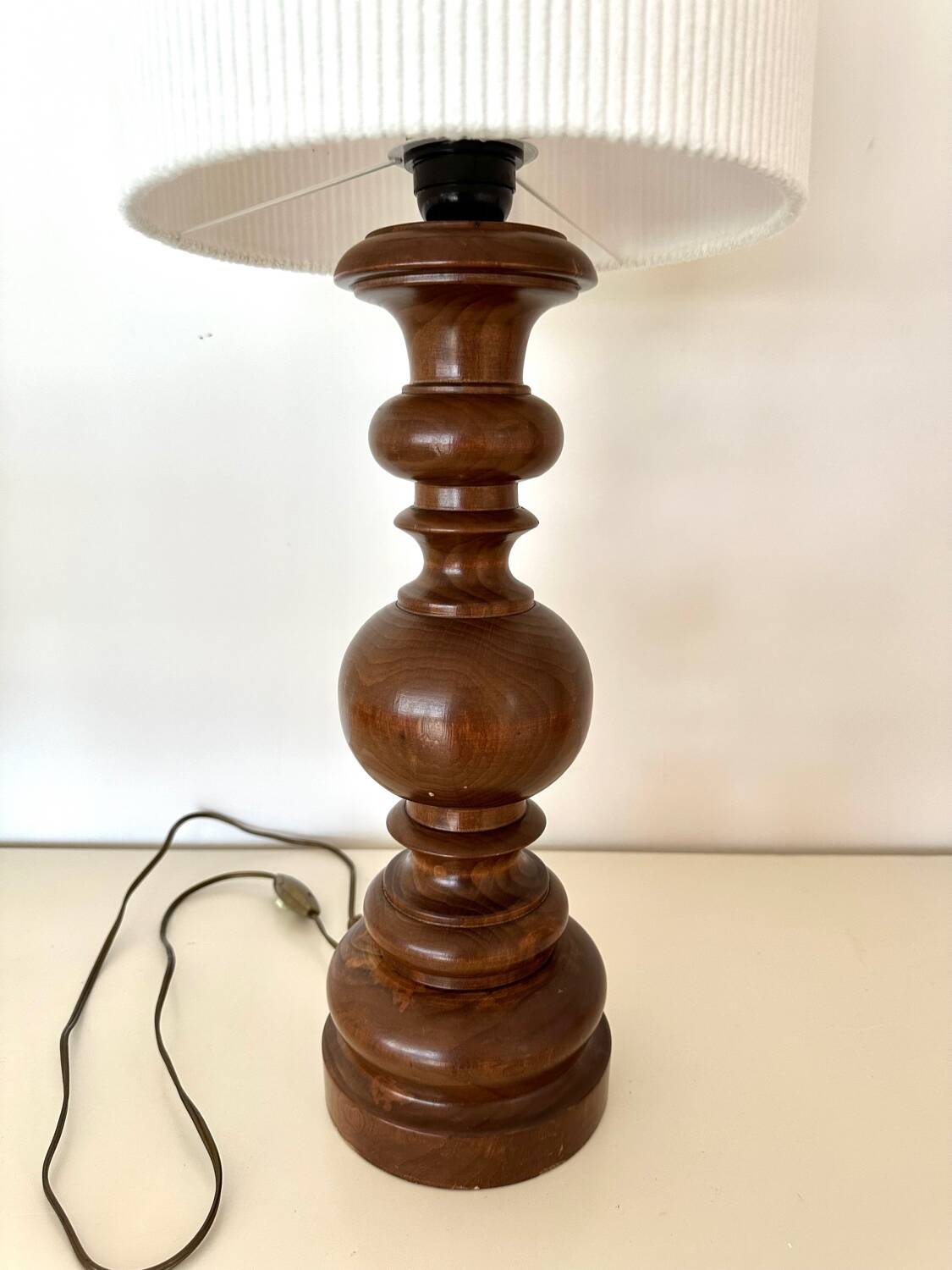 Turned wood and velvet lamp