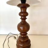 Turned wood and velvet lamp