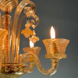 Venetian chandelier in gilded Murano glass with 5 light arms circa 1930