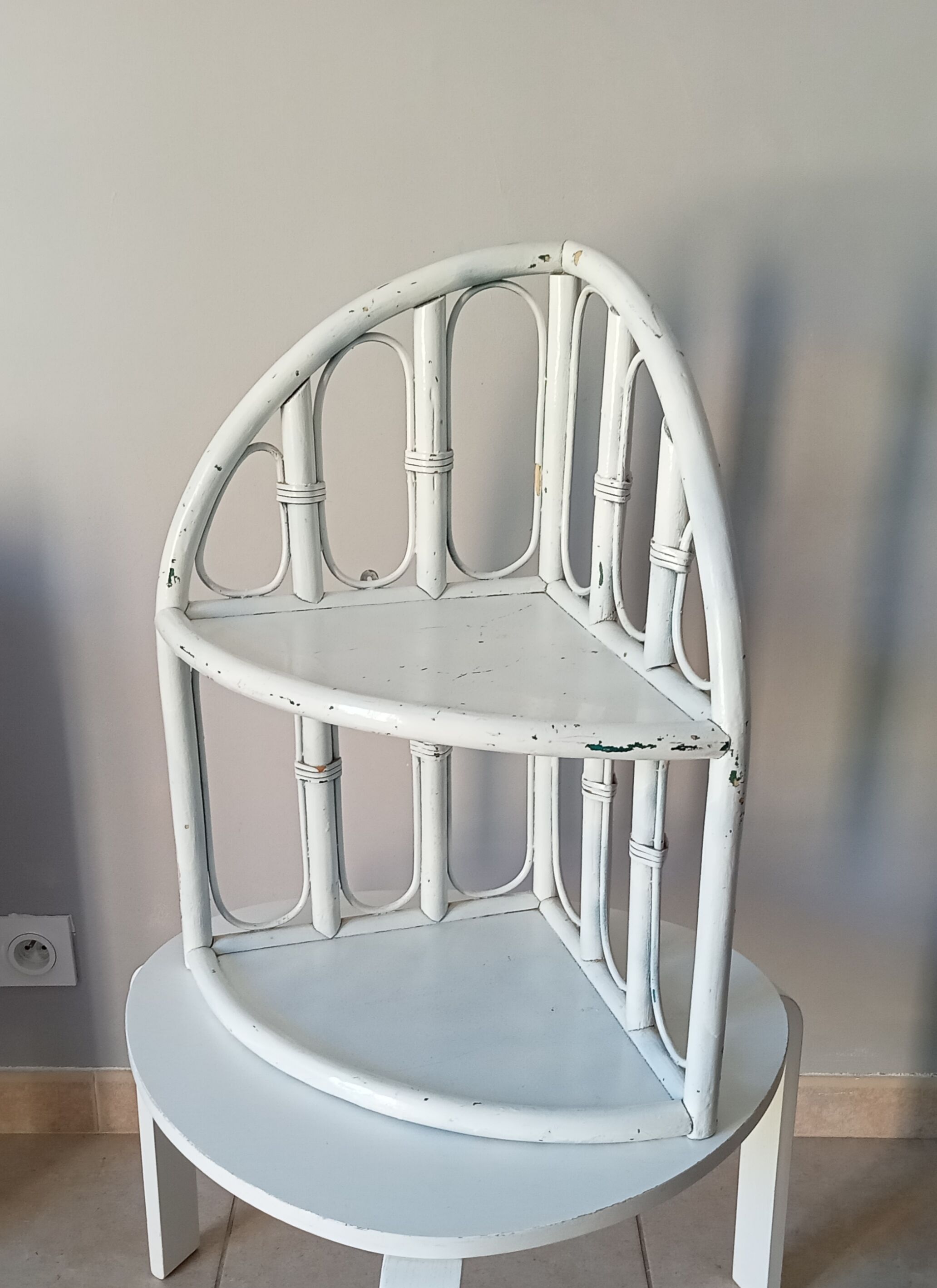 Vintage rattan wall corner shelf