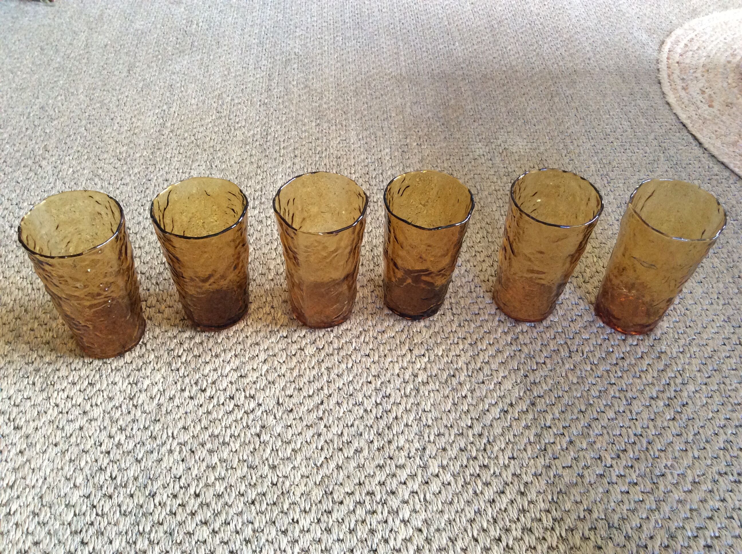 Series of 6 amber glasses