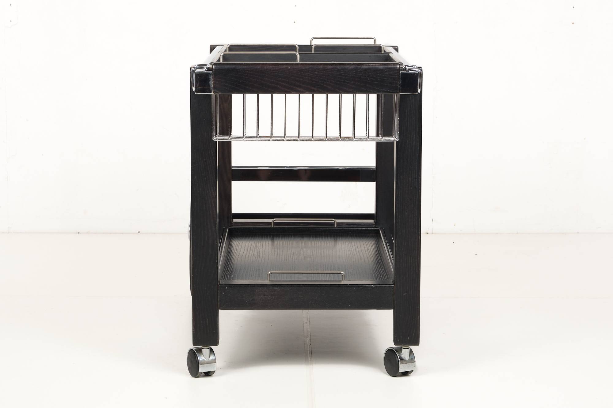 Tea trolley, black ash, chrome, vintage, modular, ca 1980