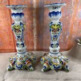 Pair of Desvres earthenware candlesticks