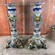 Pair of Desvres earthenware candlesticks